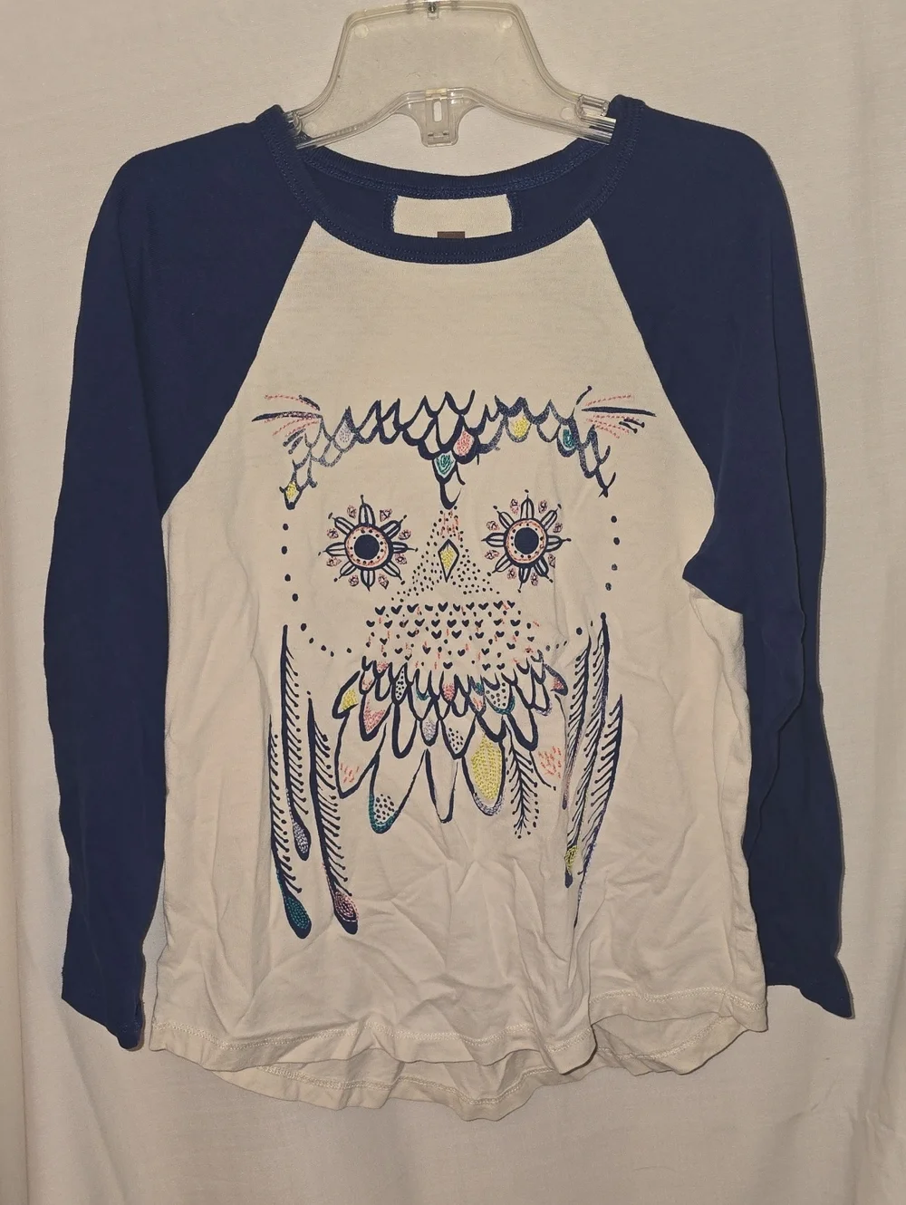 Tea Collection Navy-Sleeve Raglan Tee with Cream Owl Graphic